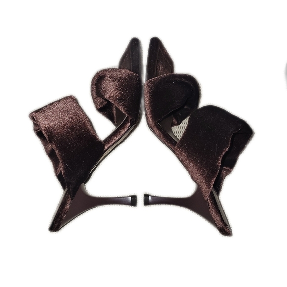 Alohas Twist Strap velvet sandals heels  Mule brown 37 6.5 - Picture 5 of 9